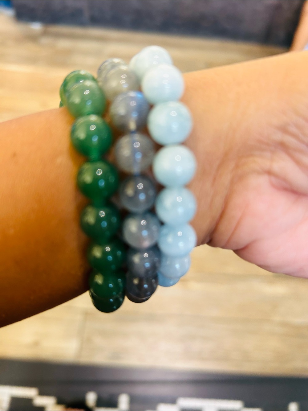 SAMPLE FOR $150.00 Each REAL Bracelet Green Gray (moonstone) blue  (aquamarine)